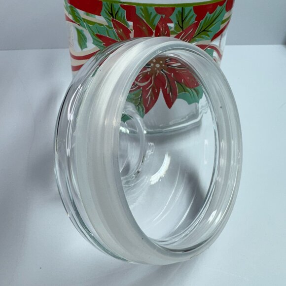 Vintage Clear Glass Canister Candy Jar Container Poinsettia Christmas with Lid - Picture 7 of 8